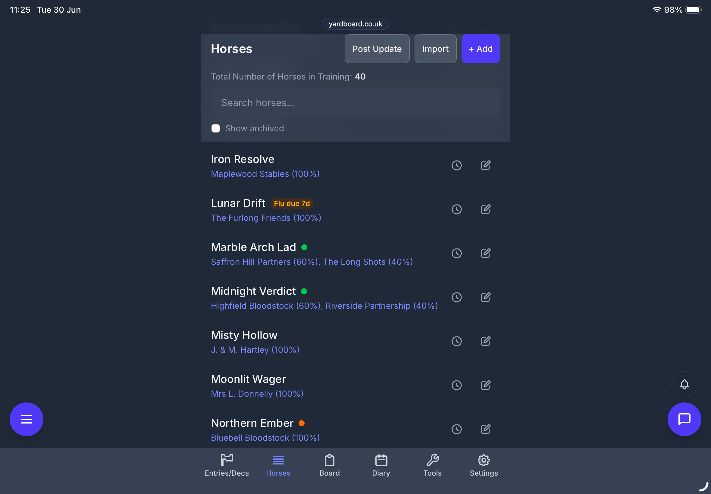 The horse list